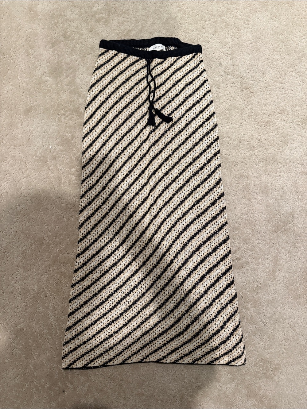l*space Diagonal Striped Knit Maxi Skirt in Cream and Black